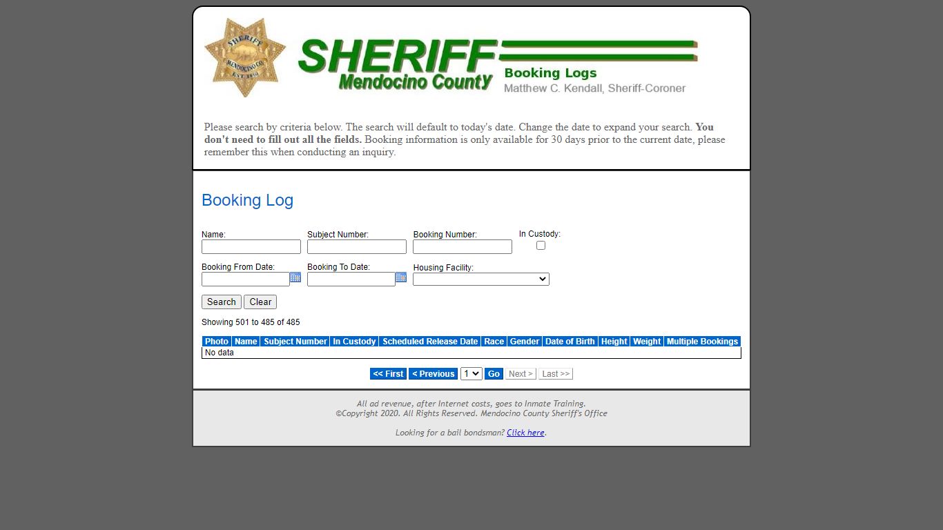 Booking Log - Mendocino County Sheriff's Office