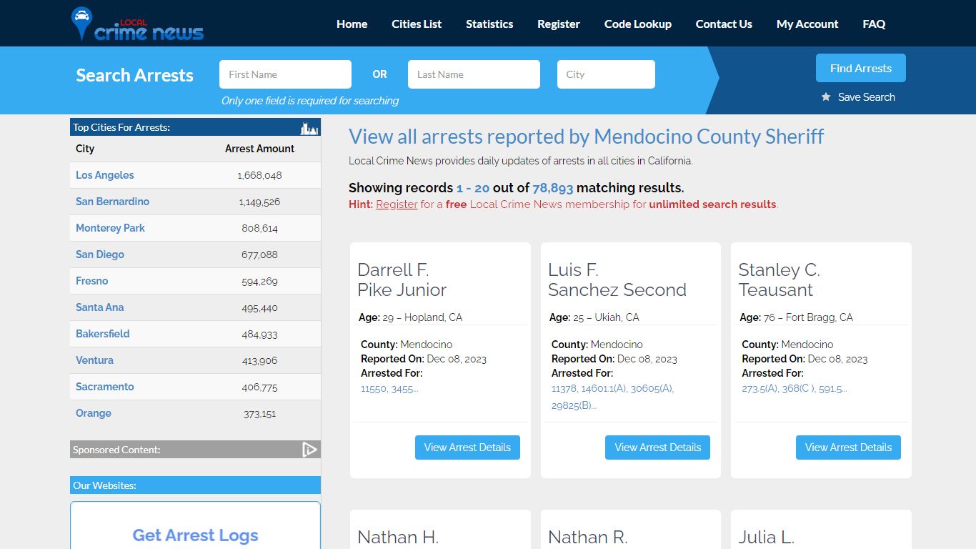 Arrests reported by Mendocino County Sheriff | Local Crime News